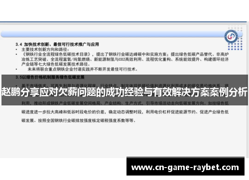 赵鹏分享应对欠薪问题的成功经验与有效解决方案案例分析